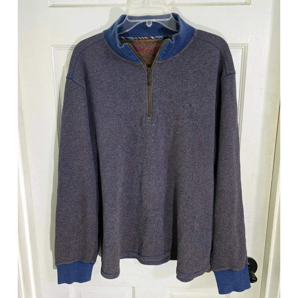 Robert Graham Mens XL Geometric Print Quarter Zip Pullover Sweater Blue Brown‎